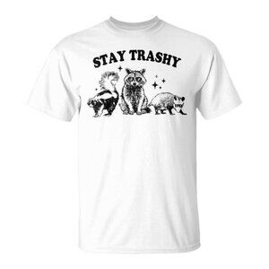 Stay Trashy Funny Meme Raccoon Retro Graphic Humor Vintage Style T-Shirt 86